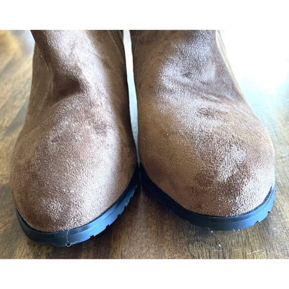 Brown Boots Womens Size 10 Suede & Glitter Ankle Boots Side Zipper & Chunky Heel - Picture 7 of 13
